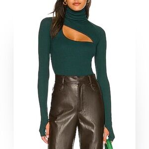 ALIX NYC Bodysuit Size XS Green Color Long Sleeve Front Cutout GUC